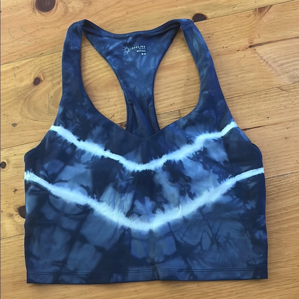 Aerie Blue and White Tie-Dye Sports Bra